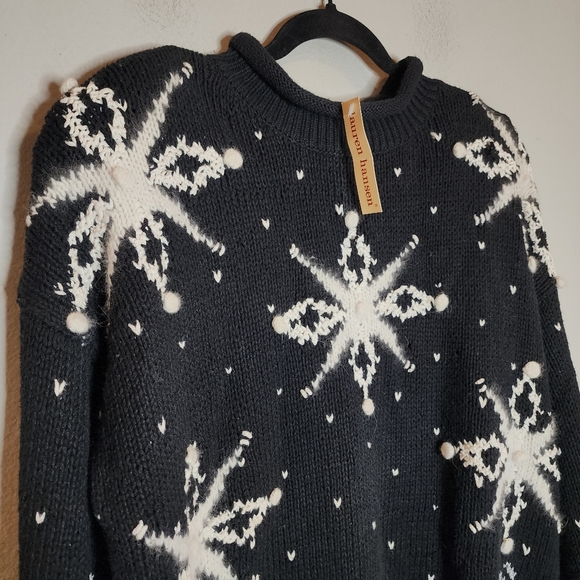 NWT Vintage Lauren Hansen Hand Knitted Snowflake Reindeer Sweater L Ramie Cotton - Picture 9 of 17